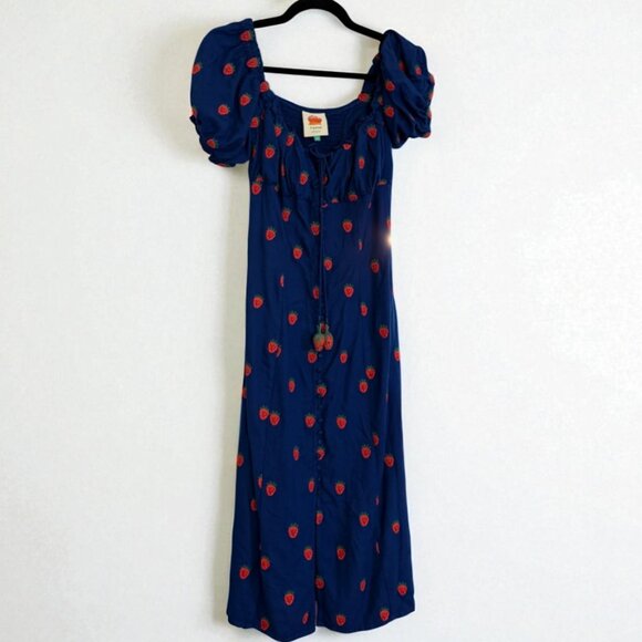 Farm Rio strawberry cross stitch midi dress Size Small - Picture 2 of 12